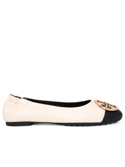 Tory Burch Claire Two-color Leather Ballet Flats In Neutrals