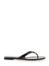 TORY BURCH 'CLASSIC' BLACK FLIP FLOP SANDALS WITH LOGO PLAQUE AND THONG STRAP IN LEATHER WOMAN