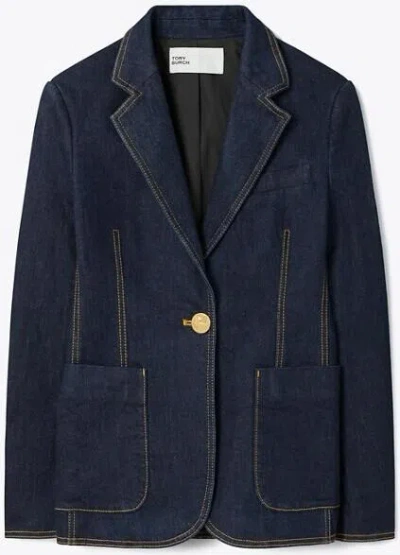 Tory Burch Classic Denim Blazer In Blue