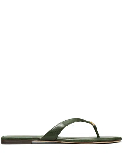 Tory Burch Classic Leather Flip Flops In Green