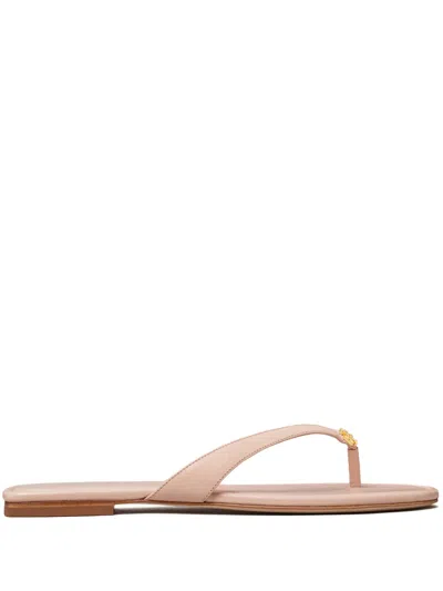 Tory Burch Logo-plaque Leather Flip Flops In Pink