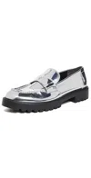 Tory Burch Metallic Medallion Classic Lug-sole Loafers In Argento