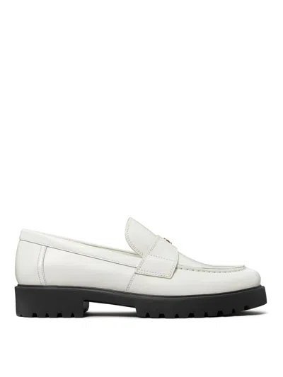 Tory Burch White Loafer With Logo Plate