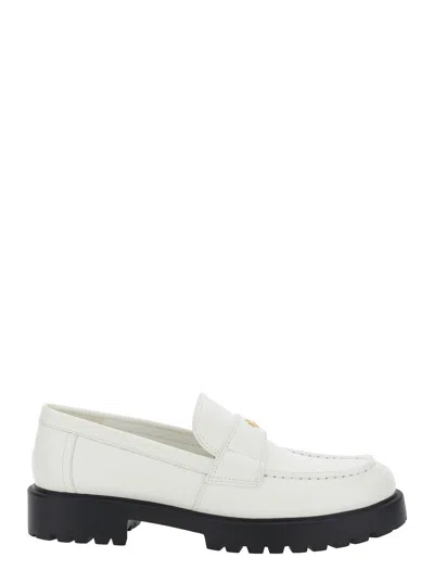 TORY BURCH WHITE LOAFER WITH LOGO PLATE