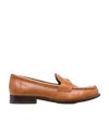Tory Burch Almond Toe Leather Loafers With Scalloped Trim In Brown