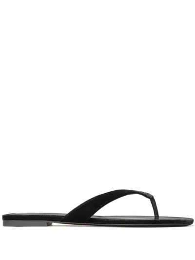 Tory Burch 10mm Simple Logo Leather Thong Sandals In Perfect Black