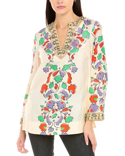 Tory Burch Classic Silk Tunic Top In Beige