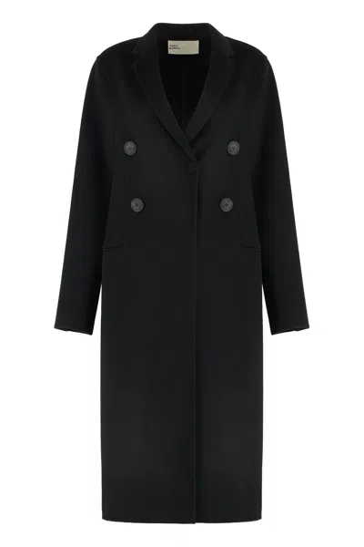 Tory Burch Classic Wool Coat With Horn-button Double-breasted Detail In Black
