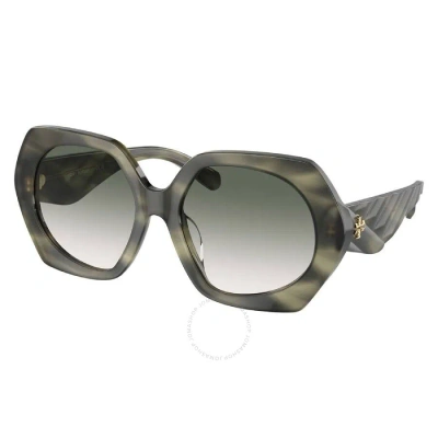 Tory Burch Clear Gradient Dark Green Irregular Ladies Sunglasses Ty7195f 19562a 57 In Dark / Green / Horn