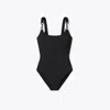 Tory Burch Clip Tank Swimsuit In Black/black