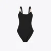 Tory Burch Clip Tank Swimsuit In Black/gold