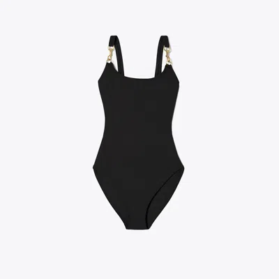 Tory Burch Clip Tank Swimsuit In Black/gold