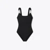 Tory Burch Clip Tank Swimsuit In Black/silver