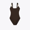 Tory Burch Clip Tank Swimsuit In Dark Fudge