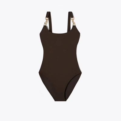 Tory Burch Clip Tank Swimsuit In Dark Fudge