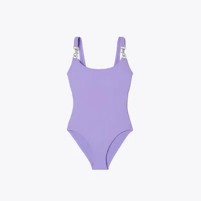 Tory Burch Clip Tank Swimsuit In Purple Thistle