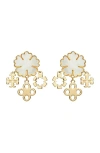 Tory Burch Mother Of Pearl Clover Cluster Drop Earrings In Gold Tone