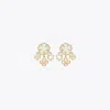 Tory Burch Mother Of Pearl Clover Cluster Drop Earrings In Gold Tone