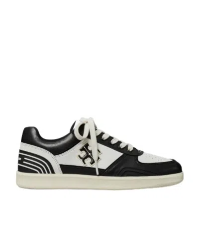 Tory Burch Clover Court Colour-block Leather Sneakers In Purity/perfect Black