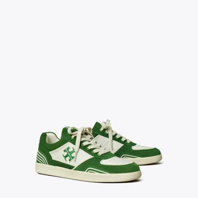 Tory Burch Clover Court Sneaker In White/mossy Green/mossy Green