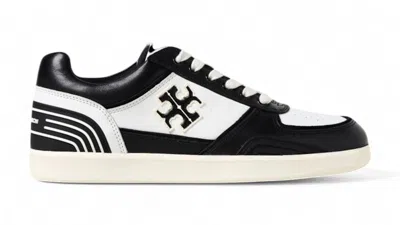 Pre-owned Tory Burch Clover Court Sneakers (women's) In Black White In Multi