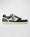 Tory Burch Clover Court Colour-block Leather Sneakers In Purity / Perfect Black / Perfect Black