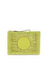 Tory Burch Hand Crocheted Raffia Rectangular Clutch Pouch In Green