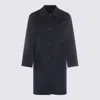 Tory Burch Jacquard Wool Coat With Monogram T In Blue