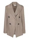 Tory Burch Double-breasted Coat In Beige Wool In Brown