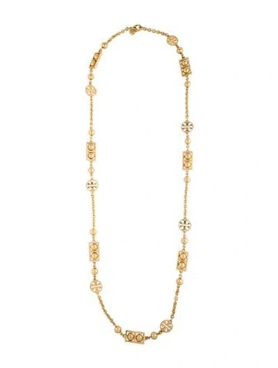 Pre-owned Tory Burch Coin Logo Station Necklace, 42" In Multicolor