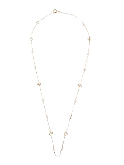 Tory Burch Collana "kira" Con Logo E Perle In Transparent