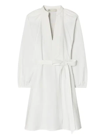 Tory Burch Collared Belted Shirt Dress In White
