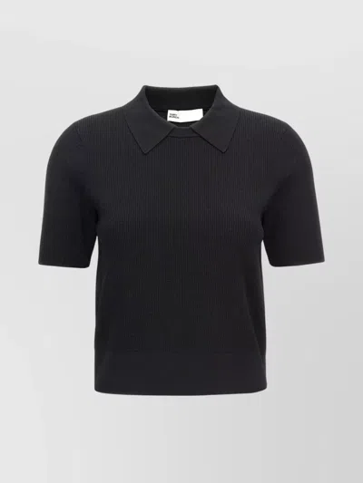 Tory Burch Collared Logo Embroidery Knitted Polo Shirt In Black