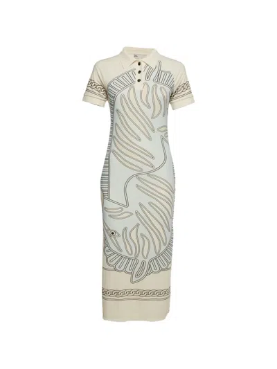 Pre-owned Tory Burch Collared Midi Dress In Neutral