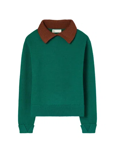 Tory Burch Collared Sweater In Green