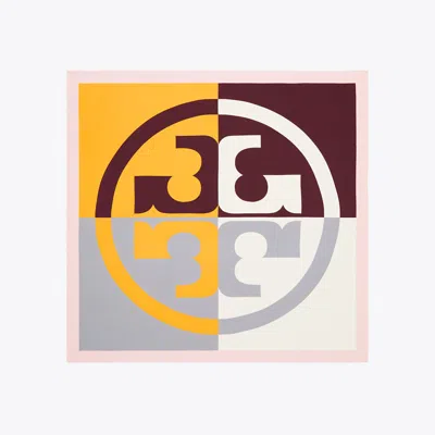 Tory Burch Color-block Logo Silk Square In Multi