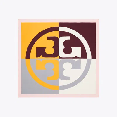 Tory Burch Color-block Logo Silk Square In Color-block Logo Square - Orange