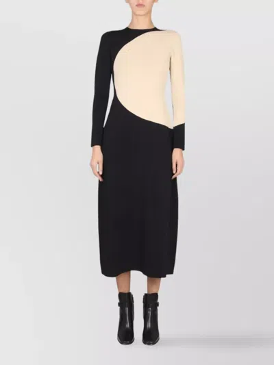 Tory Burch Colorblock Crew Neck Fitted Midi Dress