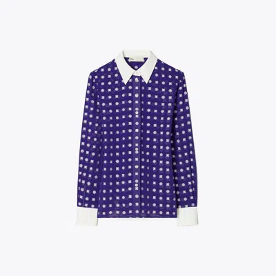 Tory Burch Colorblock Jacquard Shirt In Ballpoint Ink Nothing Ditsy