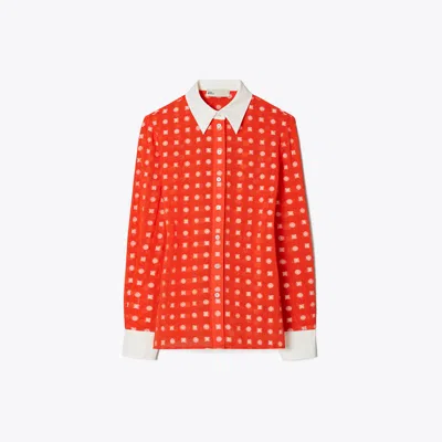 Tory Burch Colorblock Jacquard Shirt In Pepperoncini Nothing Ditsy