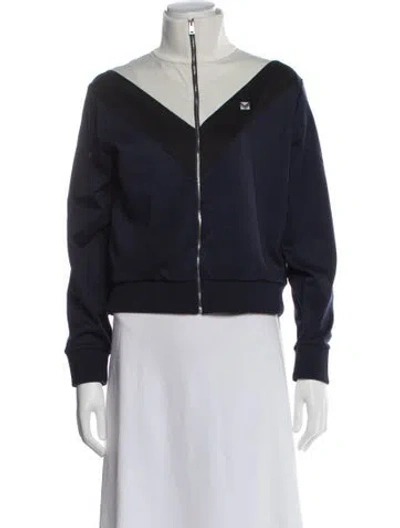 Pre-owned Tory Burch Colorblock Pattern Bomber Jacket In Blue