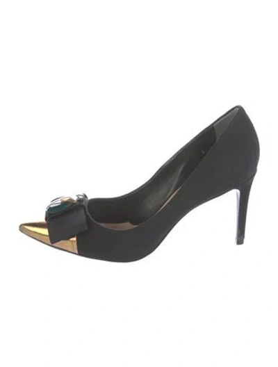 Pre-owned Tory Burch Colorblock Pattern Bow Accents Pumps In Blue