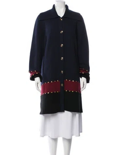 Pre-owned Tory Burch Colorblock Pattern Coat In Blue