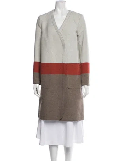 Pre-owned Tory Burch Colorblock Pattern Coat W/ Tags In Neutral