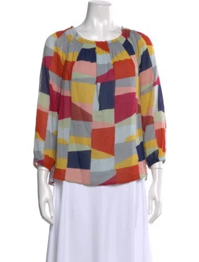 Pre-owned Tory Burch Colorblock Pattern Crew Neck Blouse In Gray