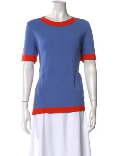 Pre-owned Tory Burch Colorblock Pattern Crew Neck T-shirt In Blue