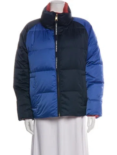 Pre-owned Tory Burch Colorblock Pattern Down Jacket In Blue