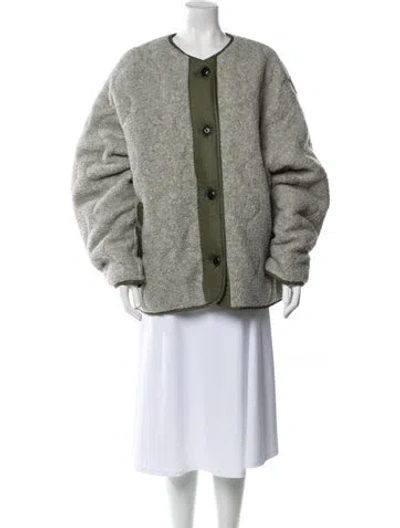 Pre-owned Tory Burch Colorblock Pattern Faux Fur Jacket W/ Tags In Gray