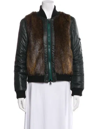 Pre-owned Tory Burch Colorblock Pattern Fur Jacket In Green