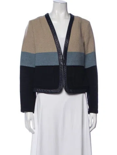 Pre-owned Tory Burch Colorblock Pattern Jacket In Blue